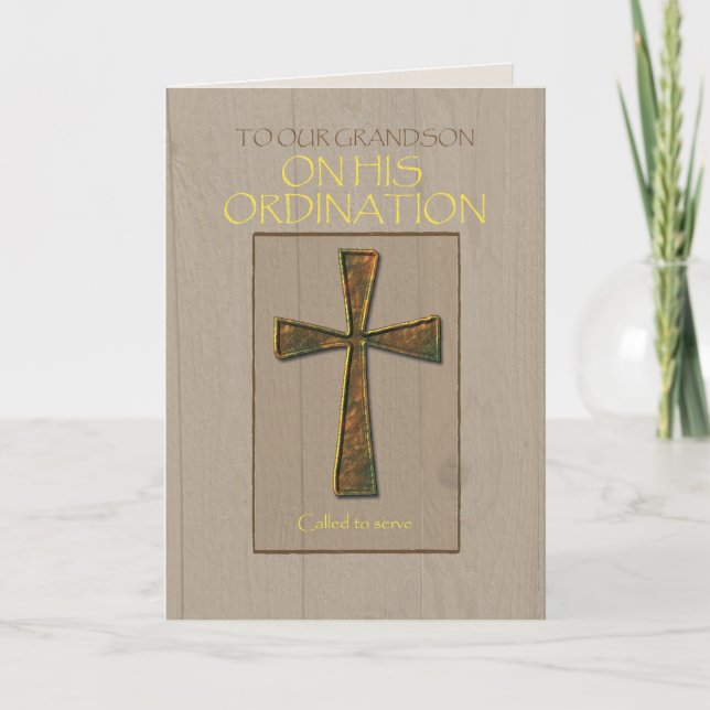 Grandson Ordination Glückwunsch, Metal Cross Karte (Vorderseite)