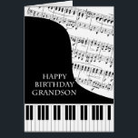 Grandson Piano und Musik Geburtstag<br><div class="desc">Eine Geburtstagskarte für einen Enkel, der Klaviermusik spielt. Ein Flügel mit den Tasten am Ende der Karte. Ein Notenblatt füllt den Hintergrund. Eine tolle Karte für jemanden, der Musik Liebe. Dies ist KEINE Musikkarte, es spielt KEINE Musik:</div>