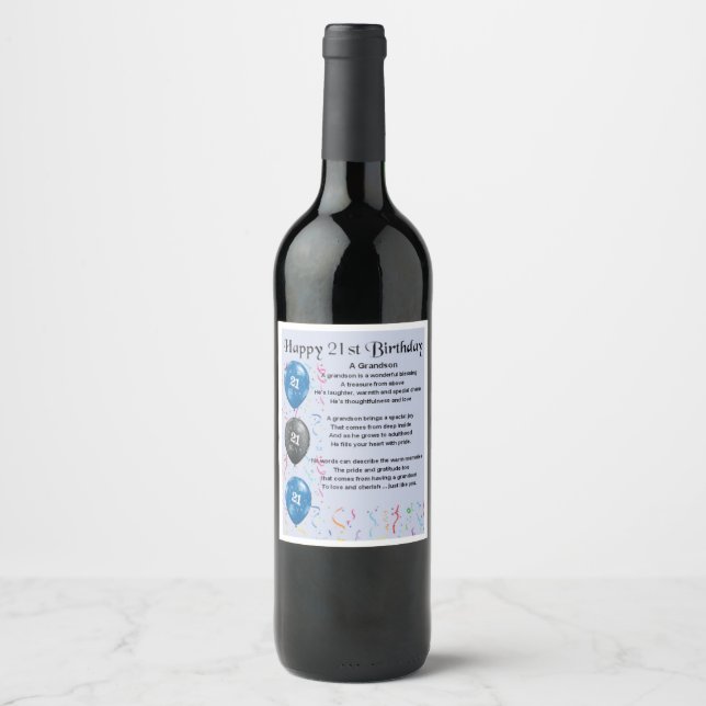 Grandson Poem Vin Bouteille Étiquette 21e annivers (Devant)