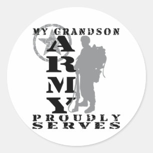 Grandson Proudly Serves - ARMY Runder Aufkleber