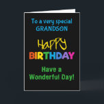 Grandson Rainbow Colors auf der Black Birthday Car Karte<br><div class="desc">Eine farbenfrohe Geburtstagskarte für einen Grandson,  mit bunten Buchstaben auf schwarzem Hintergrund,  dem Wort "glücklich" in Gelb und dem Wort "Geburtstag" in Regenbogenfarben.</div>