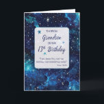 Grandson Religious 13 th Birthday Stars in Galaxy  Karte<br><div class="desc">Mit dieser Himmelskarte für den 13. Geburtstag Ihres Enkels können Sie auf der Teenagerreise nachsehen. Die kosmische Bildsprache und die herzliche Botschaft vermitteln,  dass er selbst in diesen frühen Jahren eine einzigartige Schöpfung ist,  die von Gott geschaffen wurde.</div>
