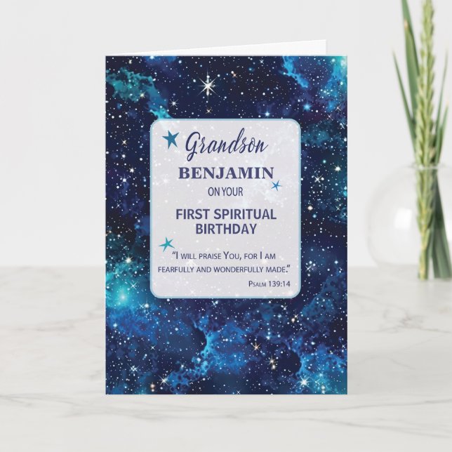 Grandson Religious Birthday Celestial Sky Karte (Vorderseite)