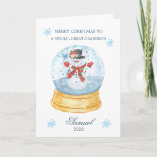 Grandson Snow Globe Snowman - Carte de Noël