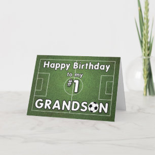 Grandson Soccer Geburtstag mit Grasfeld und Ball Karte