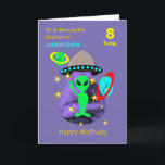 Grandson Spaceship Alien Niedlich Happy Birthday C Karte<br><div class="desc">Super niedlicher Cartoon Weltraummotiv mit einem kleinen grünen Mann,  Sternen,  Planeten und Raumschiff; So ein lustiges und farbenfrohes Design und einfach zu anpassen mit einem Namen,  Alter und Nachricht,  für diese besondere Touch ohne Aufpreis.</div>