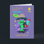 Grandson Spaceship Alien Niedlich Happy Birthday C Karte<br><div class="desc">Super niedlicher Cartoon Weltraummotiv mit einem kleinen grünen Mann,  Sternen,  Planeten und Raumschiff; So ein lustiges und farbenfrohes Design und einfach zu anpassen mit einem Namen,  Alter und Nachricht,  für diese besondere Touch ohne Aufpreis.</div>