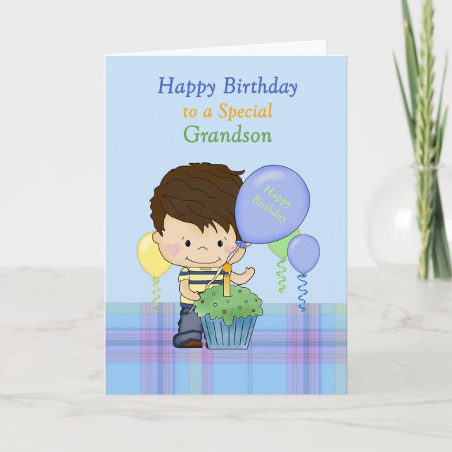 Grandson Special Happy Birthday Boy mit Cupcake Karte (Vorderseite)