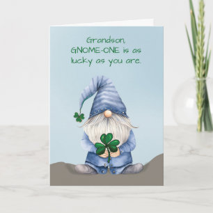Grandson St Patricks Day Gnome in Denim Karte