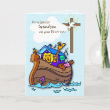 Grandson-Taufkarte mit Noahs Arche, blau