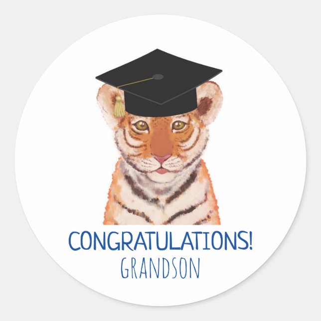 Grandson Tiger Cub Illustration gratulieren Runder Aufkleber (Vorderseite)
