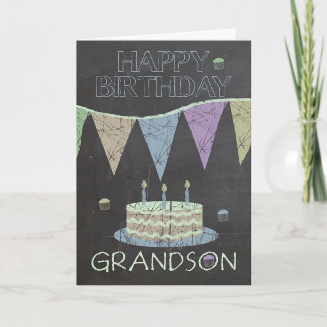 Grandson Trendy Chalk Board Effekt Geburtstagkarte Karte (Vorderseite)
