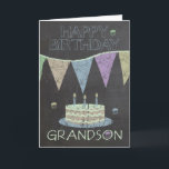 Grandson Trendy Chalk Board Effekt Geburtstagskart Karte<br><div class="desc">Moderne Chalkboard-Effekt Geburtstagskarte mit Kuchen und Bannern</div>