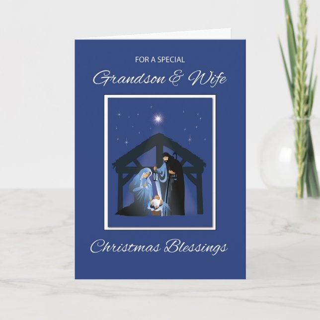 Grandson und Ehefrau Weihnachten Segen Manger Karte (Vorderseite)