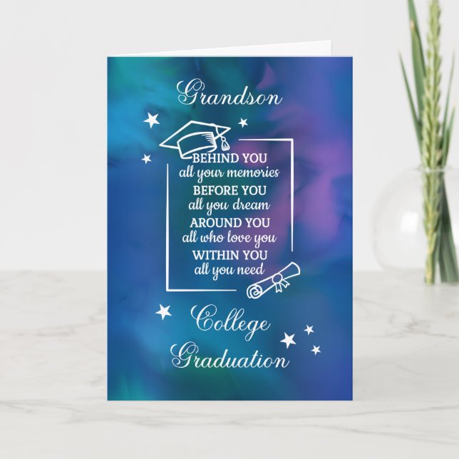Grandson Uni-Abschluß Zitat Blue Watercolor Karte (Vorderseite)