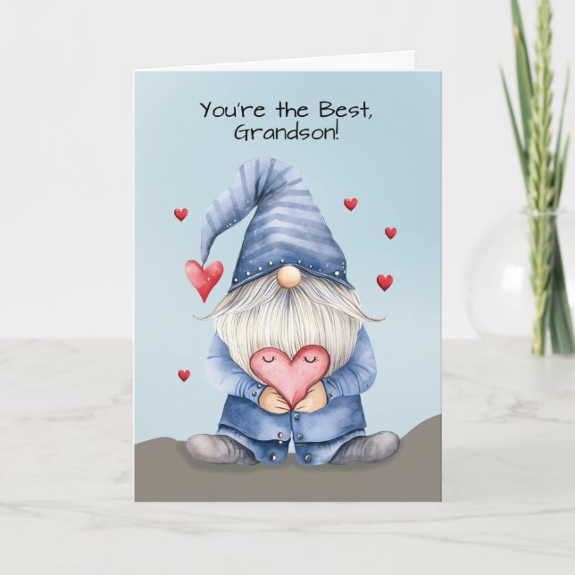 Grandson Valentine Funny Gnome Wearing Denim Karte (Vorderseite)