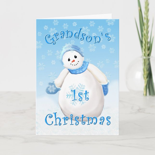 Grandsons erste Weihnachts-Snowman-Grußkarte Feiertagskarte (Vorderseite)