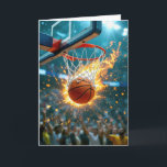 Grandsons Geburtstagsbasketball im Netz Karte<br><div class="desc">Ein Basketball wird in der Mitte der Aktion gefangen,  während er durch einen Haufen absteigt,  umgeben von dynamischen Flammen,  und eine elektrisierende Szene schafft,  wie eine begeisterte Menschenmenge Uhren. Der Insider-Text kann geändert werden.</div>