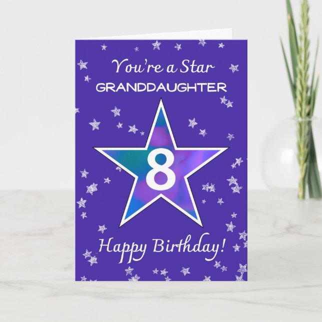 Grandtochter 8. Geburtstag Shining Star Lila Karte (Vorderseite)