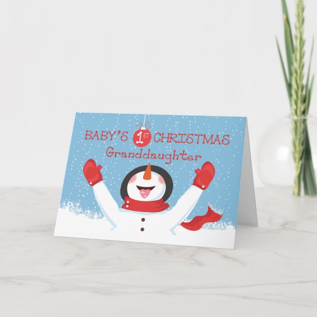 Grandtochter Babys Erster Weihnachtsschneemann Karte (Vorderseite)