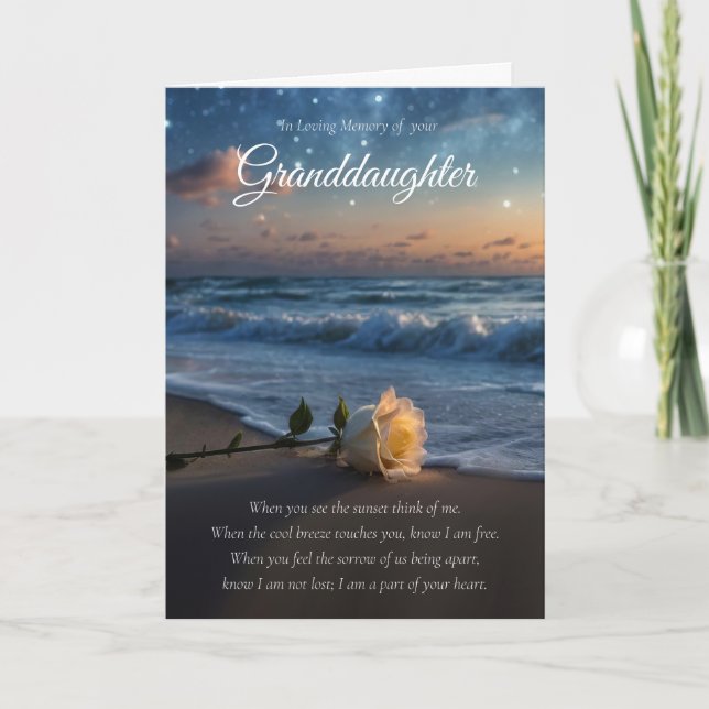 Grandtochter Beileid Condolences Strand und Rose Karte (Vorderseite)