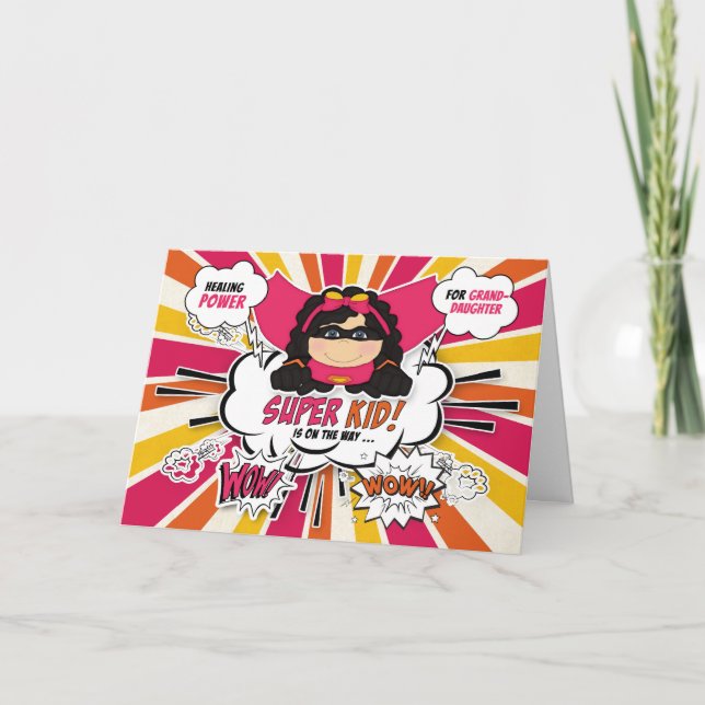 Grandtochter bekommt gut rosa Superherd Comic Book Karte (Vorderseite)