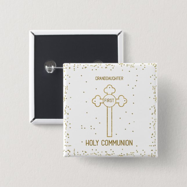 Grandtochter Erste heilige Kommunion Gold Look Cro Button (Vorne & Hinten)