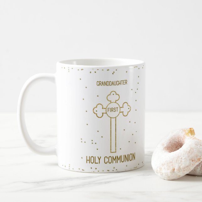 Grandtochter Erste heilige Kommunion Gold Look Cro Kaffeetasse (Mit Donut)
