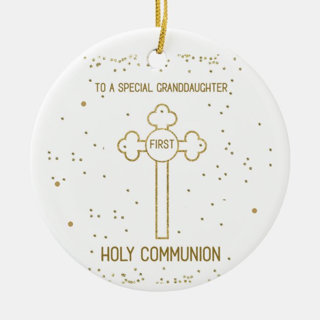 Grandtochter Erste heilige Kommunion Gold Look Cro Keramik Ornament (Vorne)