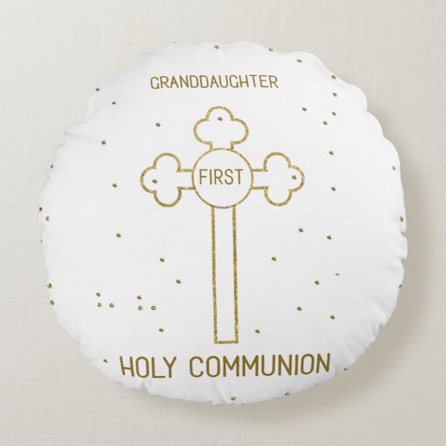 Grandtochter Erste heilige Kommunion Gold Look Cro Rundes Kissen (Vorderseite)