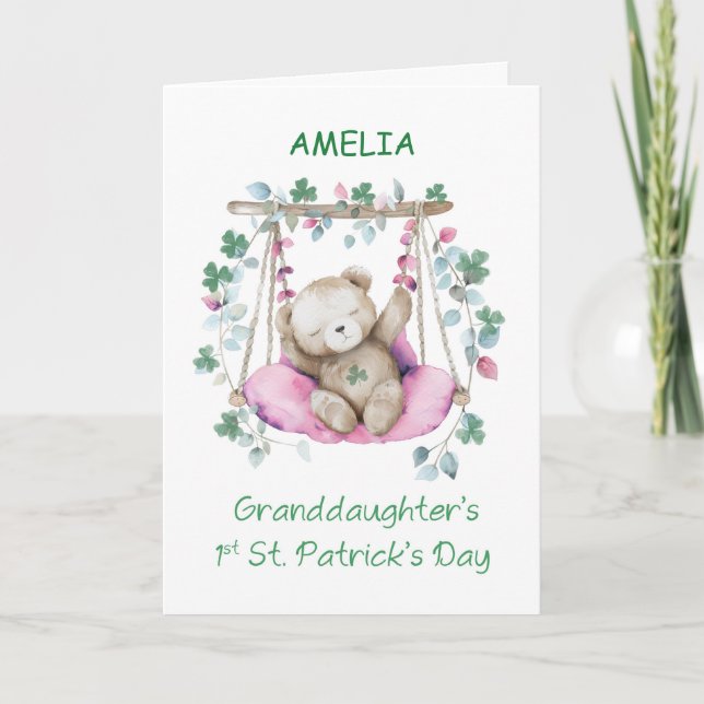 Grandtochter First St Patricks Day Sweet Bear Karte (Vorderseite)