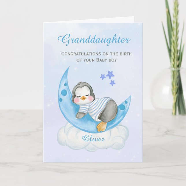 Grandtochter gratuliert einem neuen Baby Boy Karte (Vorderseite)