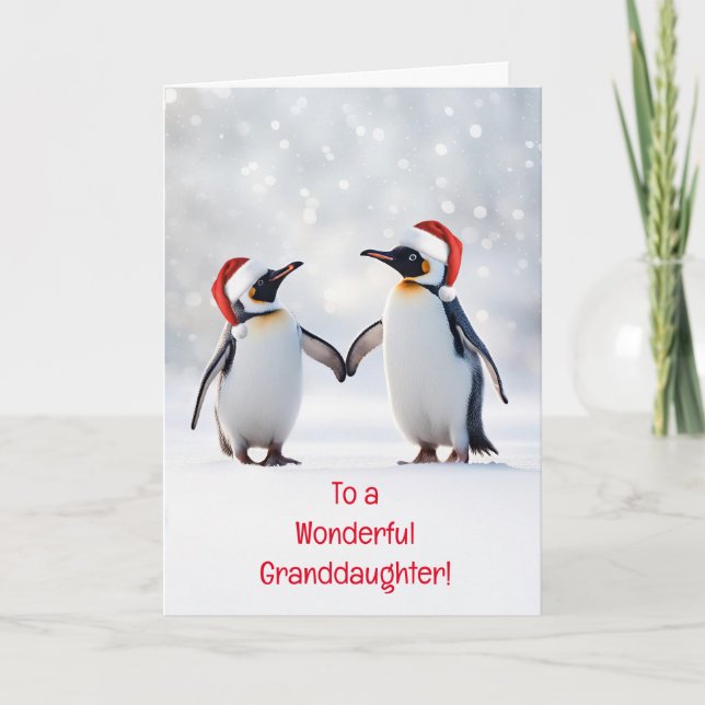 Grandtochter Happy Holidays Weihnachtspenguins Karte (Vorderseite)