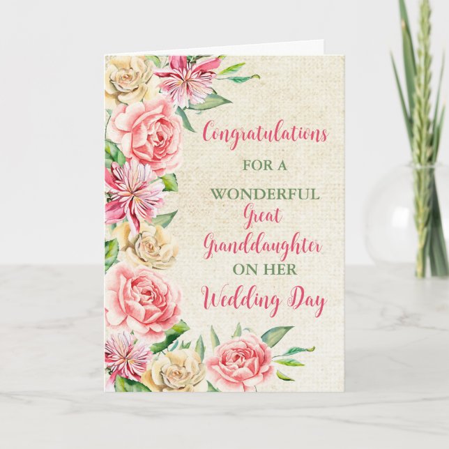 Grandtochter Hochzeitstag Herzlichen Glückwunsch Karte (Vorderseite)