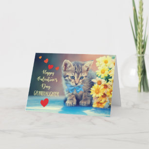Grandtochter Liebe Valentine Kitten Yellow Daisies Karte