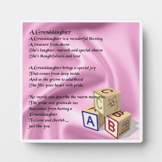 Grandtochter Poem Plaque - Baby Blocks Design Fotoplatte (Vorderseite)