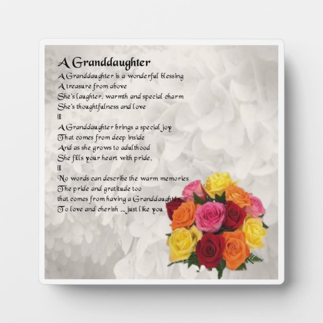 Grandtochter Poem Plaque - Blume Design Fotoplatte (Vorderseite)