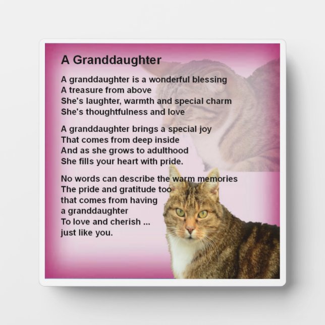 Grandtochter Poem Plaque - Cat Design Fotoplatte (Vorderseite)