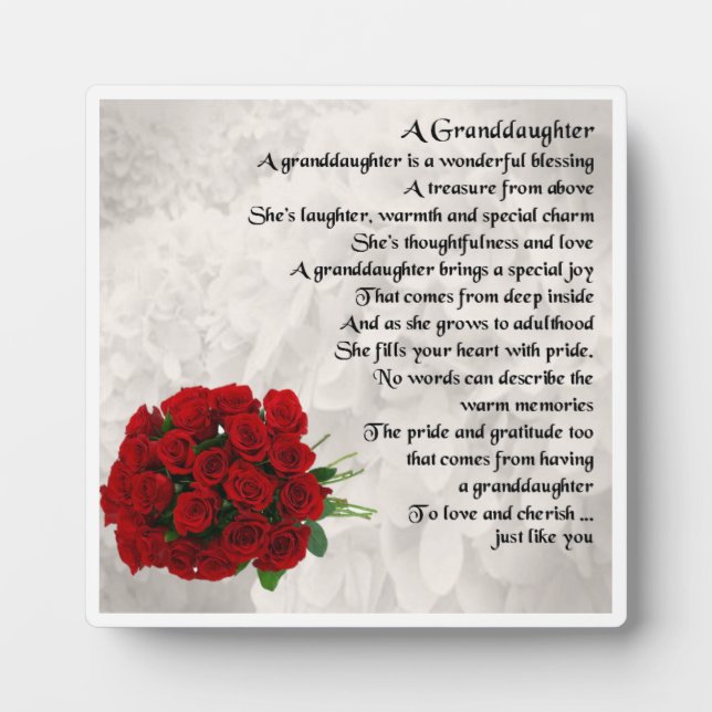Grandtochter Poem Plaque - Rote Rosen Design Fotoplatte (Vorderseite)