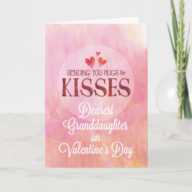 Grandtochter Valentine Sending Hugs and Kisses Karte (Vorderseite)