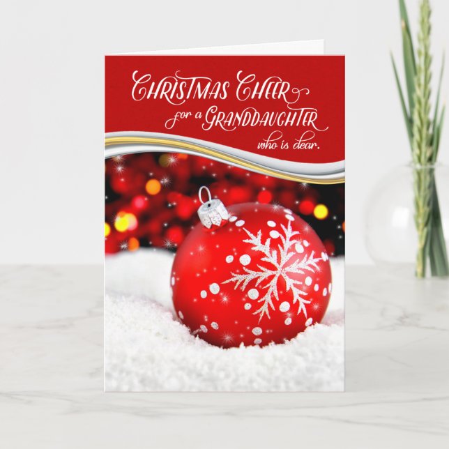 Grandtochter Weihnachtsschrei Red Ornament Feiertagskarte (Vorderseite)