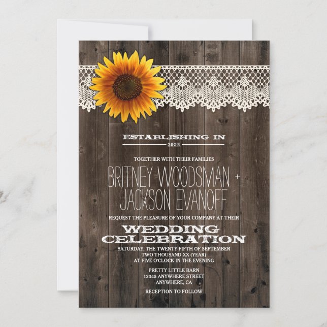Grange Bois et dentelle Sunflower Invitations de m (Devant)