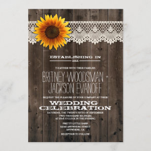 Grange Bois et dentelle Sunflower Invitations de m