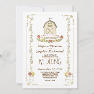 grange brune rustique invitations de mariage