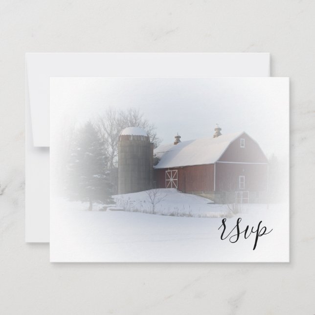 Grange couverte de neige Mariage d'hiver RSVP (Devant)