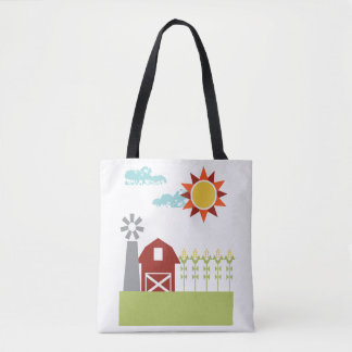 Grange rouge et sac fourre-tout illustré par maïs