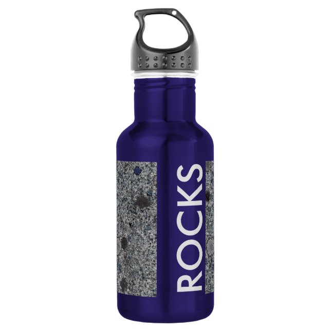 Granit-Grau mit blauen Details und Text Edelstahlflasche (Rückseite)