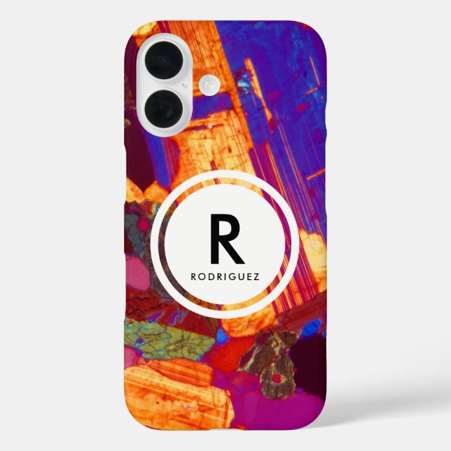 Granitdünner Abschnitt mit Gypsum-Plate-Monogramm iPhone 16 Hülle (Rückseite)