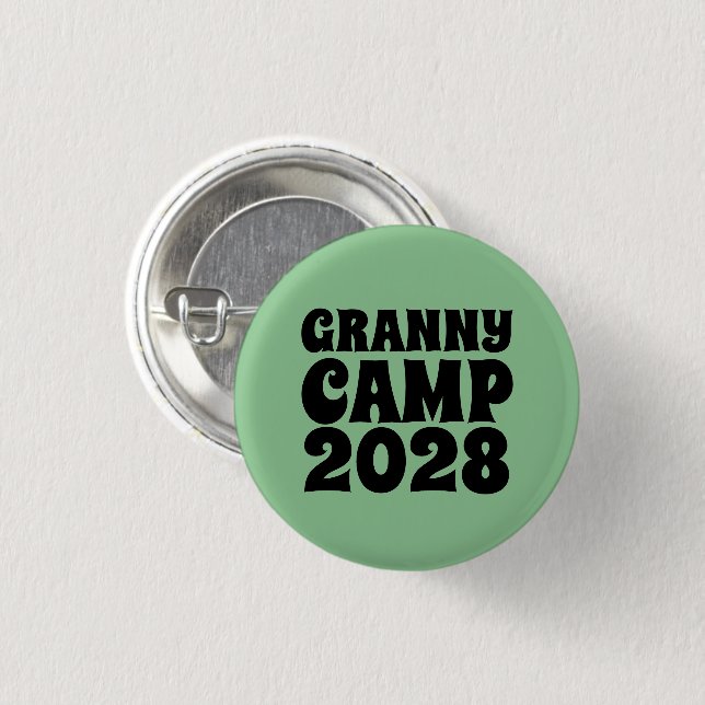 Granny Camp Retro Grüner Text Button (Vorne & Hinten)