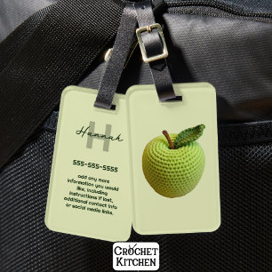 Granny Craft Green Crochet Apple Monogram Name Gepäckanhänger
